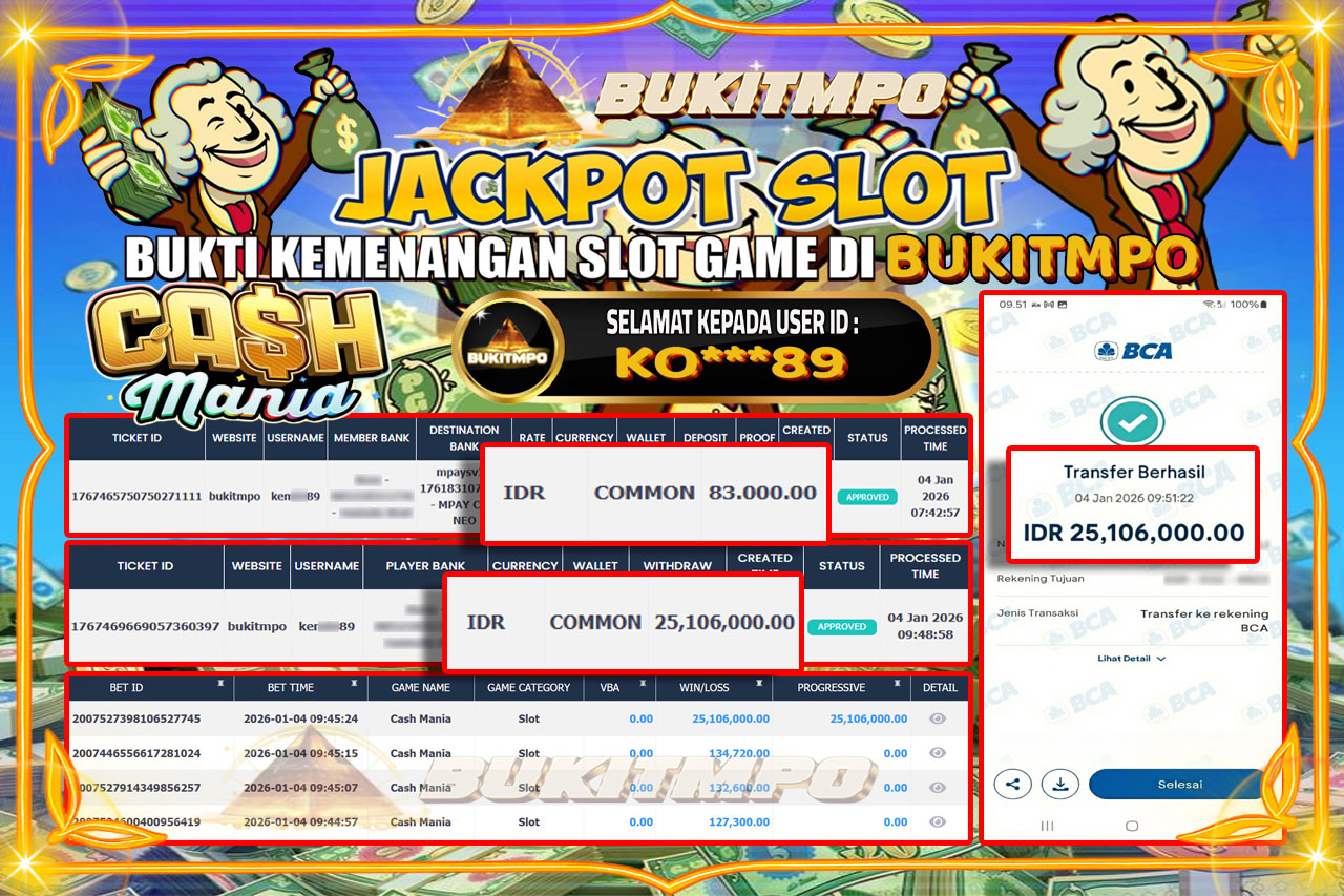 BUKITMPO JACKPOT CASH MANIA - PG SOFT Rp.25.106.000,- LUNAS